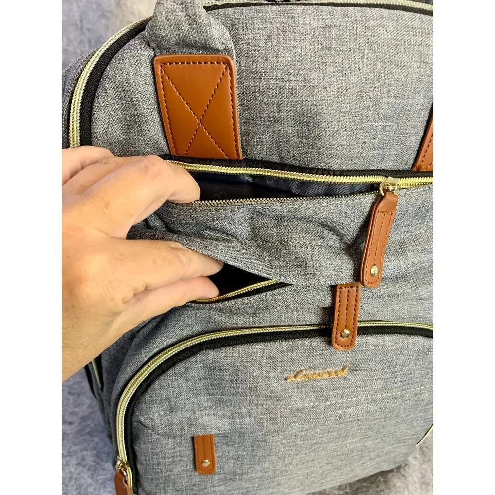 NWOT LoveVook Laptop Backpack Travel Carry On Back to School Gray w Gold Zippers